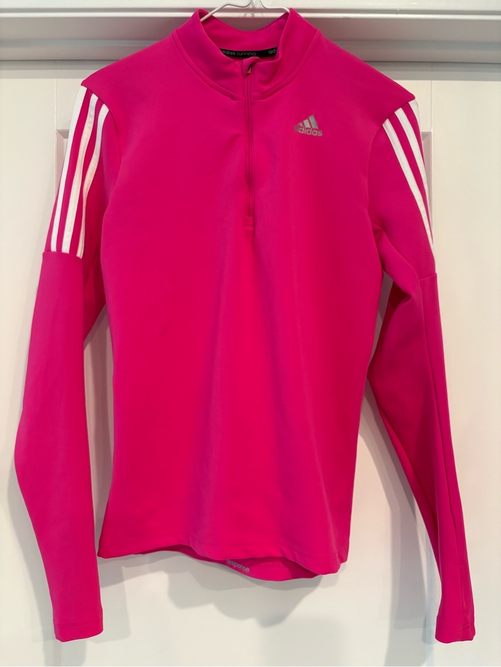 adidas Hot Pink 1/4 Zip Athletic Pullover with White Stripes